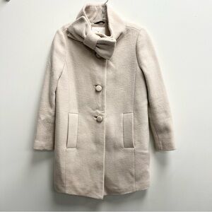 KATE SPADE Ribbon Stand Collar Wool Blend Coat Cream With Bow Women’s Size 2A